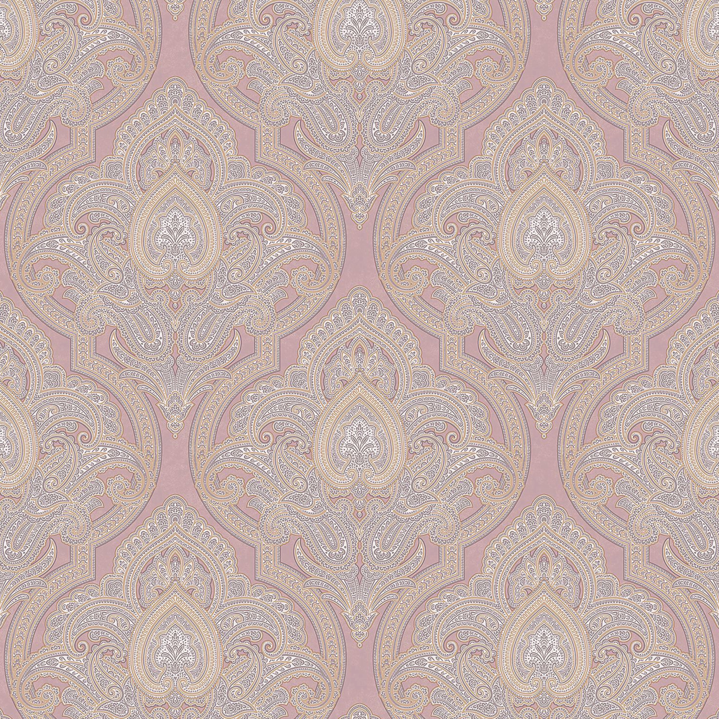 Pink Gold Paisley Damask Wallpaper