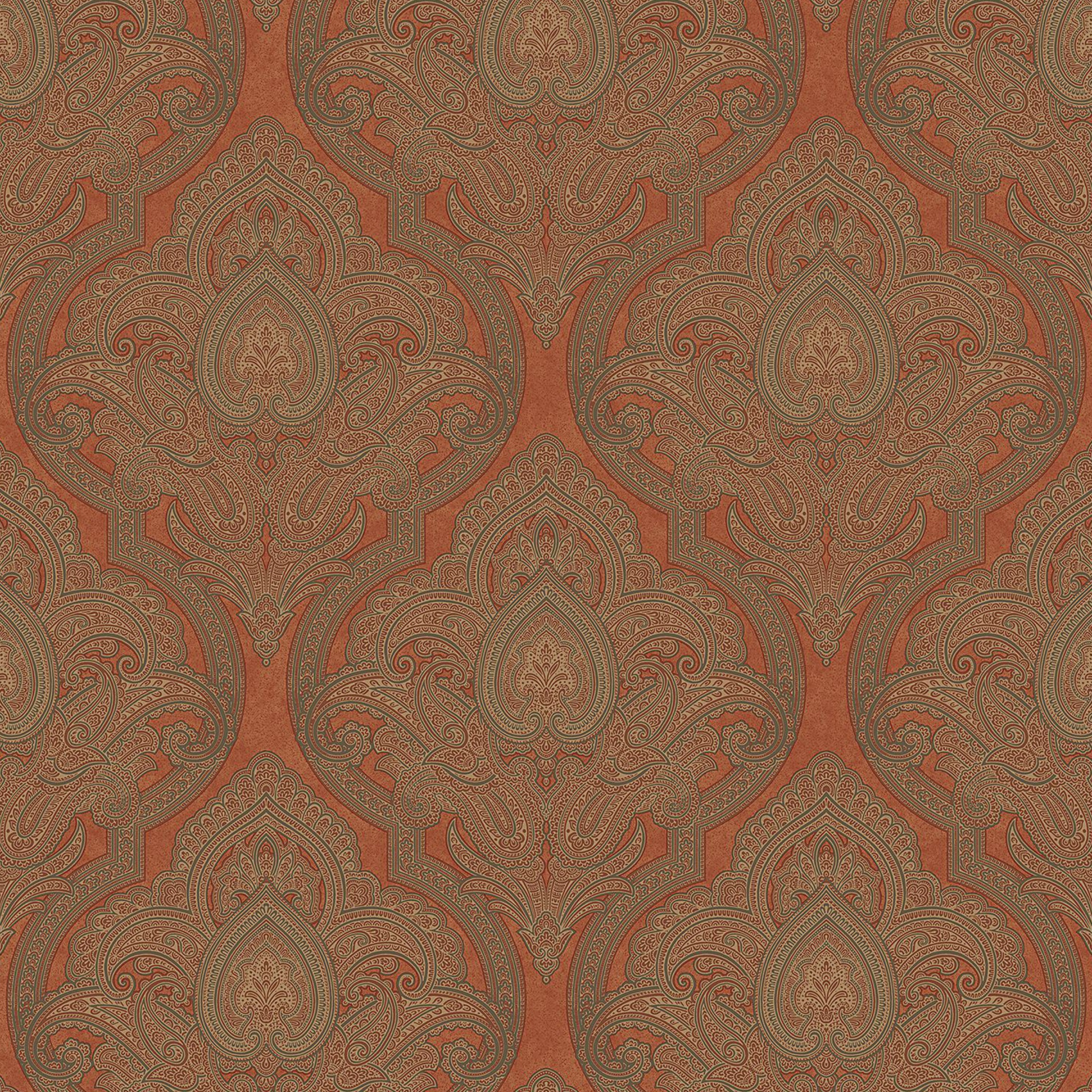 Orange Rust Paisley Damask Wallpaper