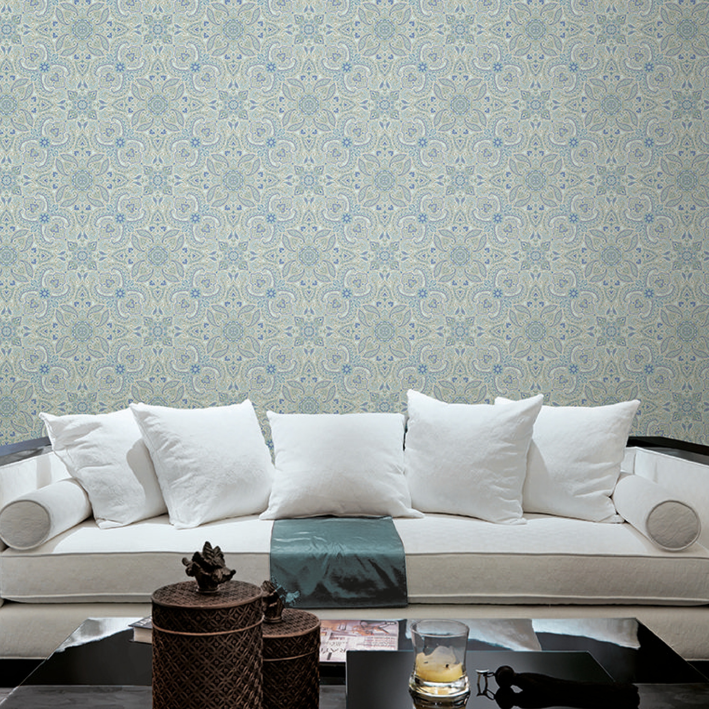 Blue Green Paisley Bandana Medallion Wallpaper