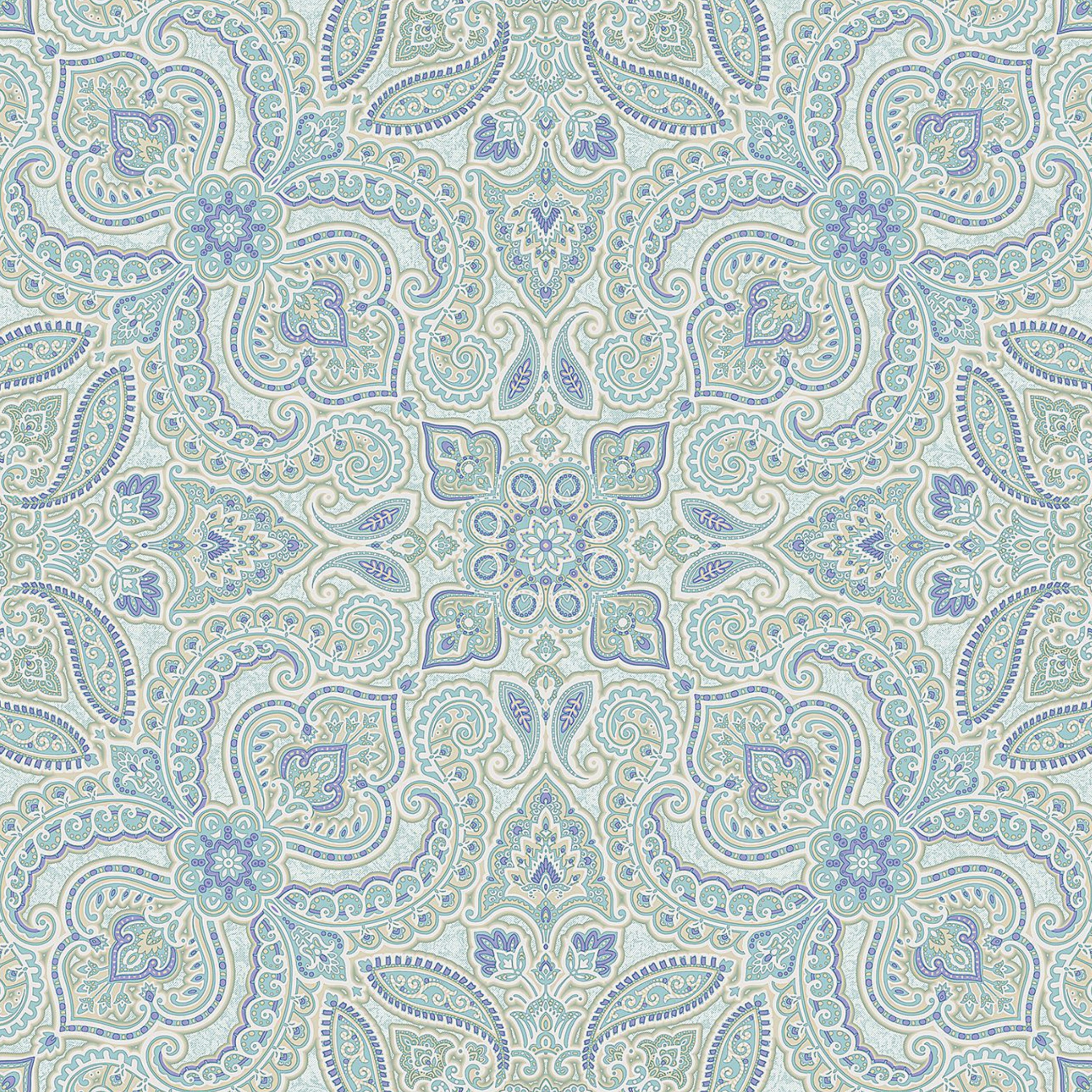 Blue Green Paisley Bandana Medallion Wallpaper
