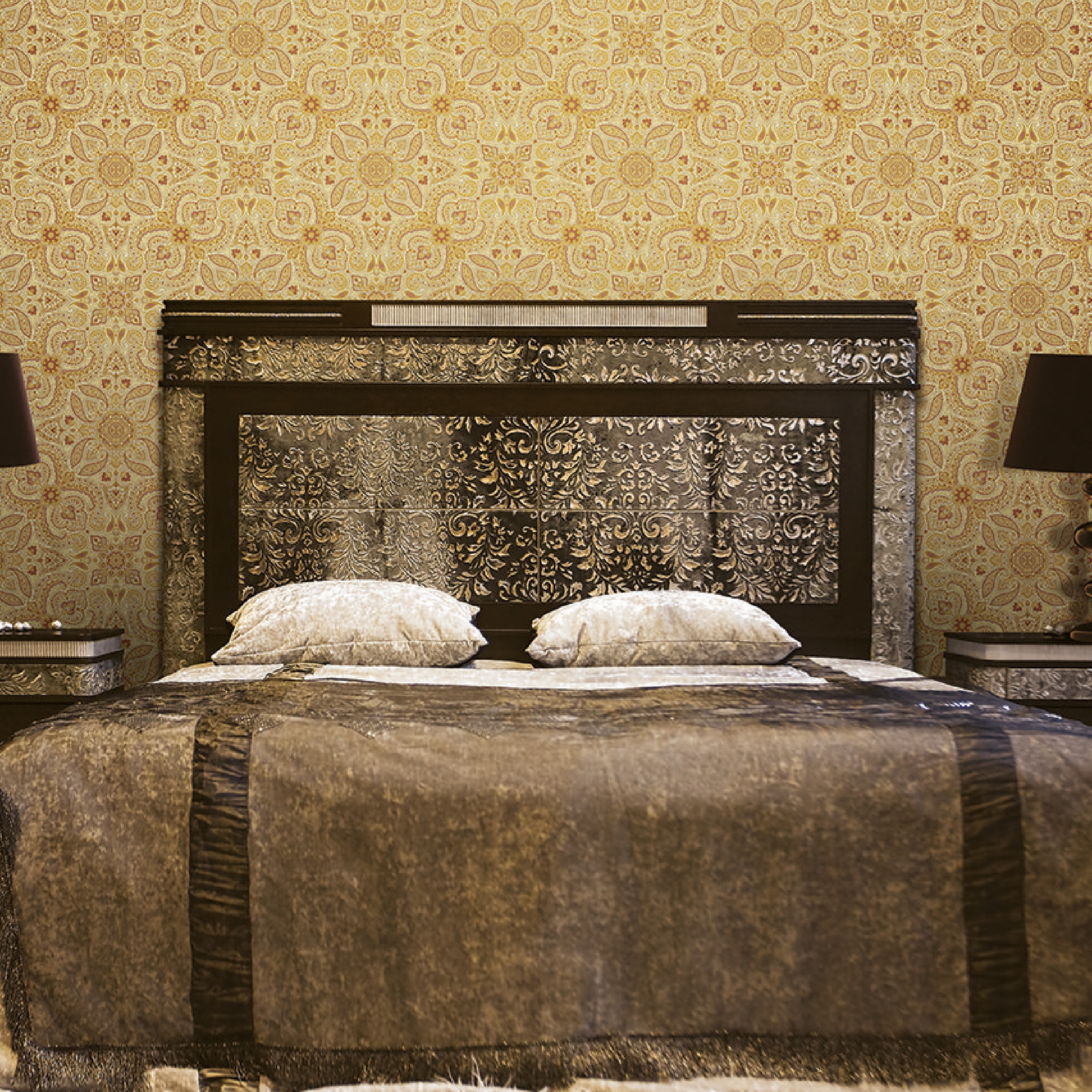 Gold Rust Paisley Bandana Medallion Wallpaper