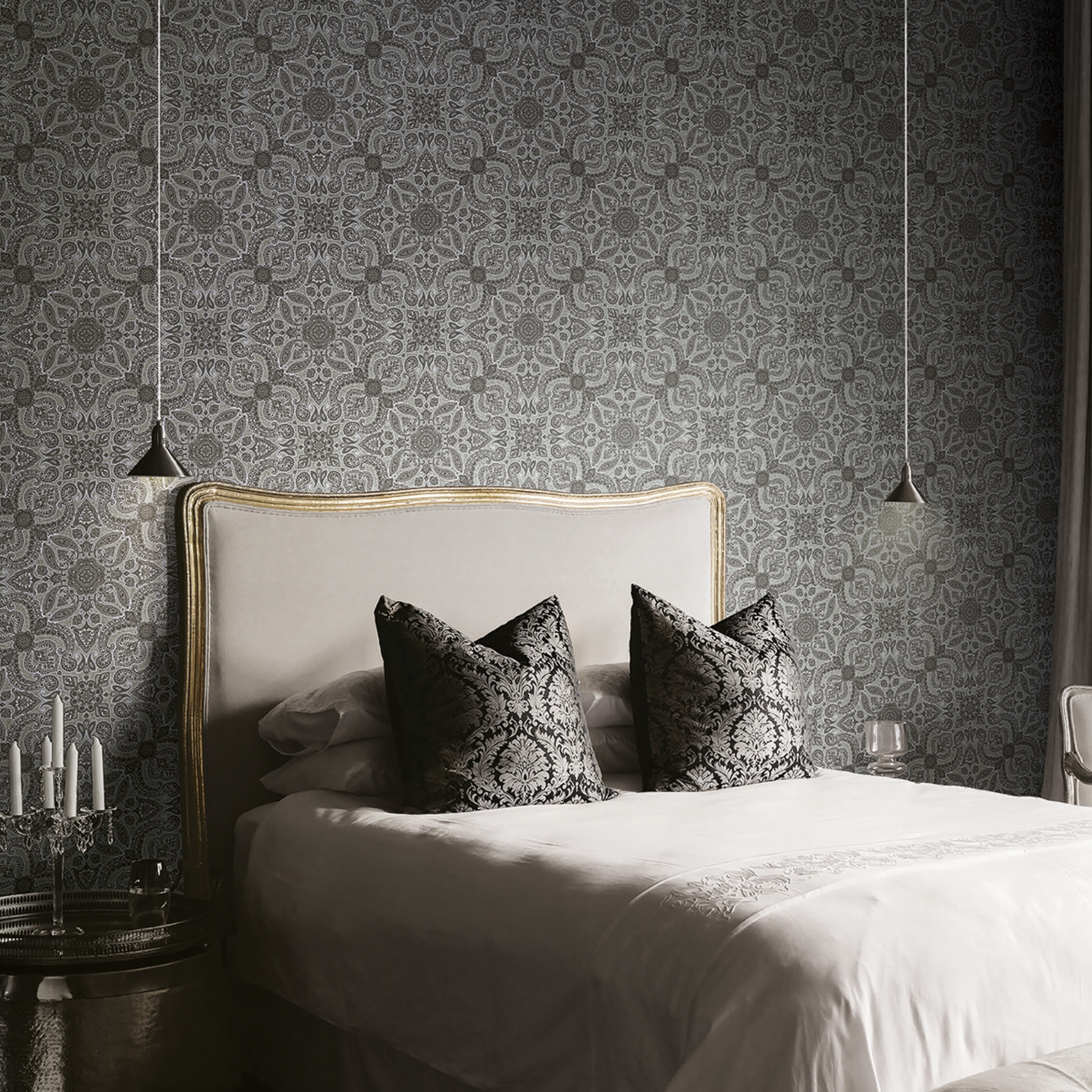 White Black Paisley Bandana Medallion Wallpaper