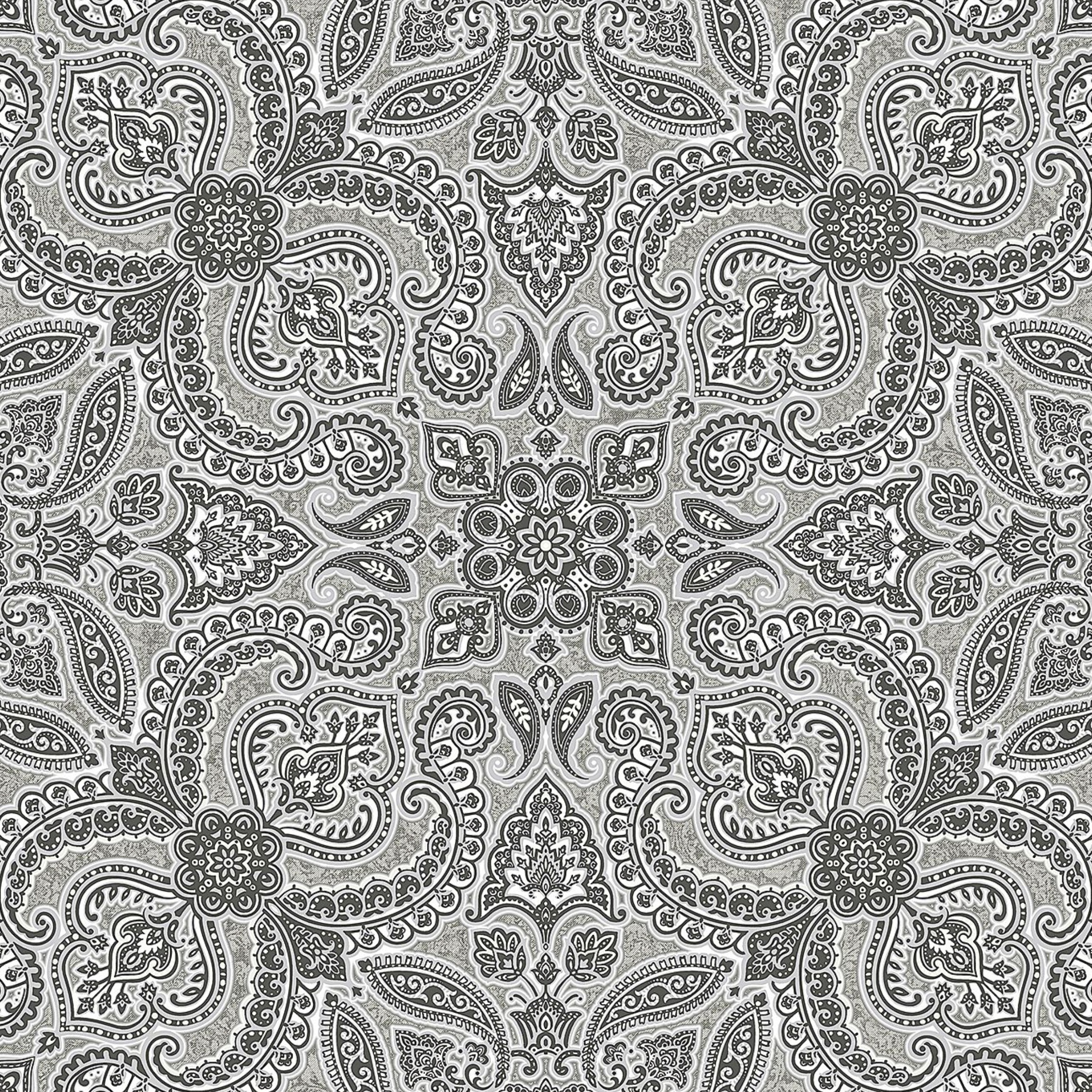 White Black Paisley Bandana Medallion Wallpaper