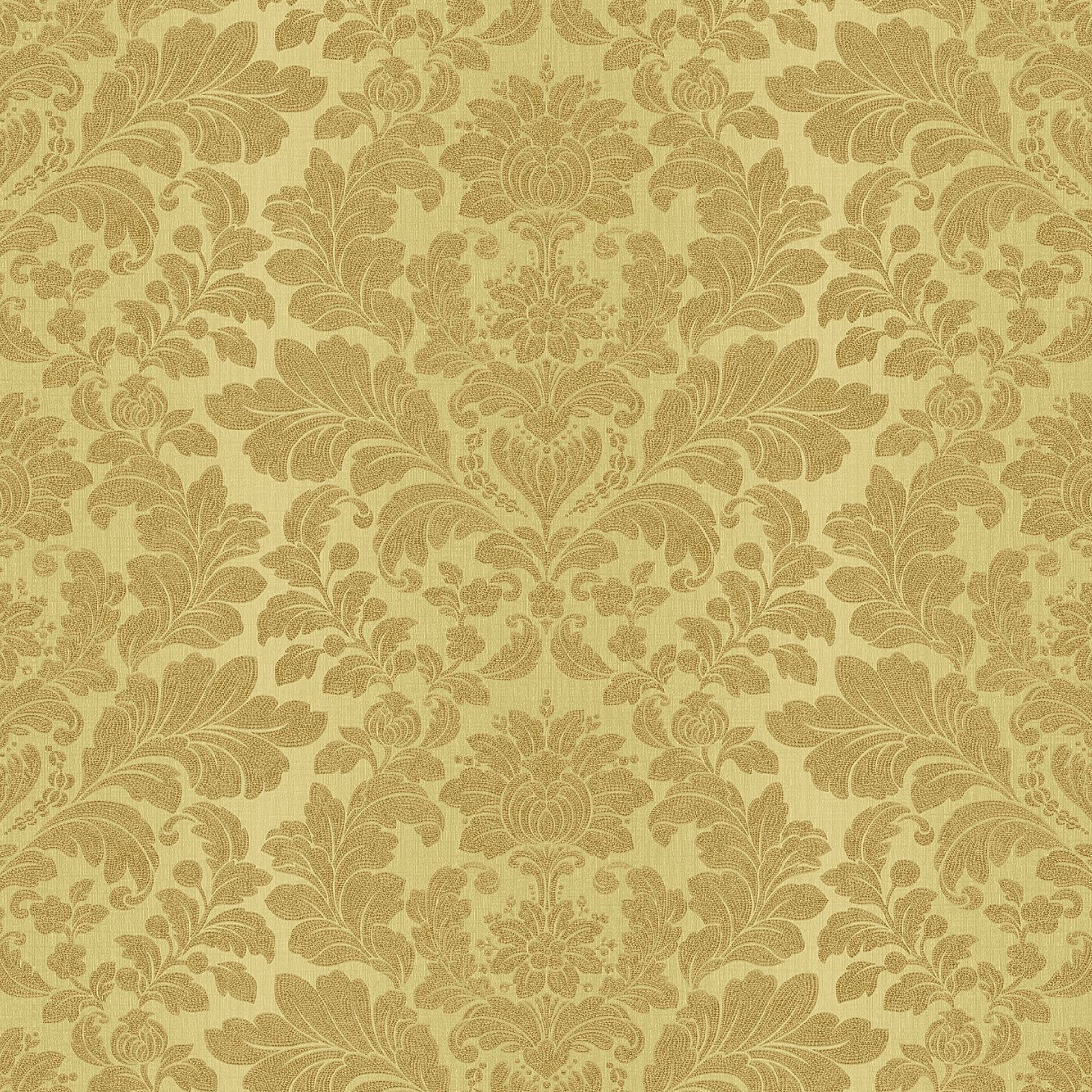 Gold Olive Floral Damask Wallpaper