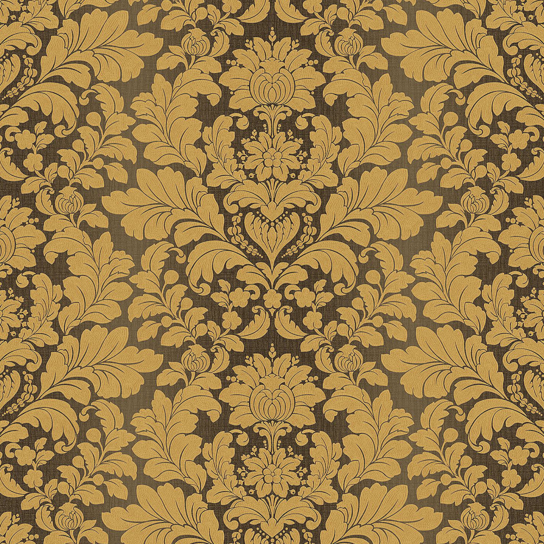 Brown Gold Floral Damask Wallpaper