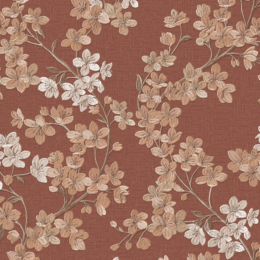 Red Brick Blossom Branch Floral Wallpaper