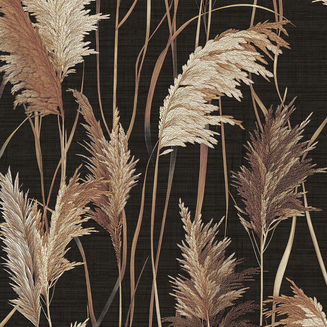 Black Copper Pampas Grass Botanical Wallpaper