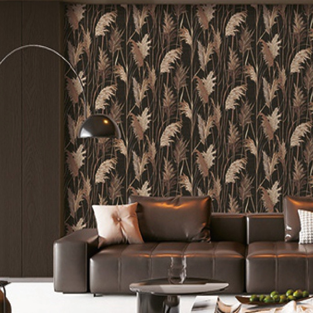 Black Copper Pampas Grass Botanical Wallpaper