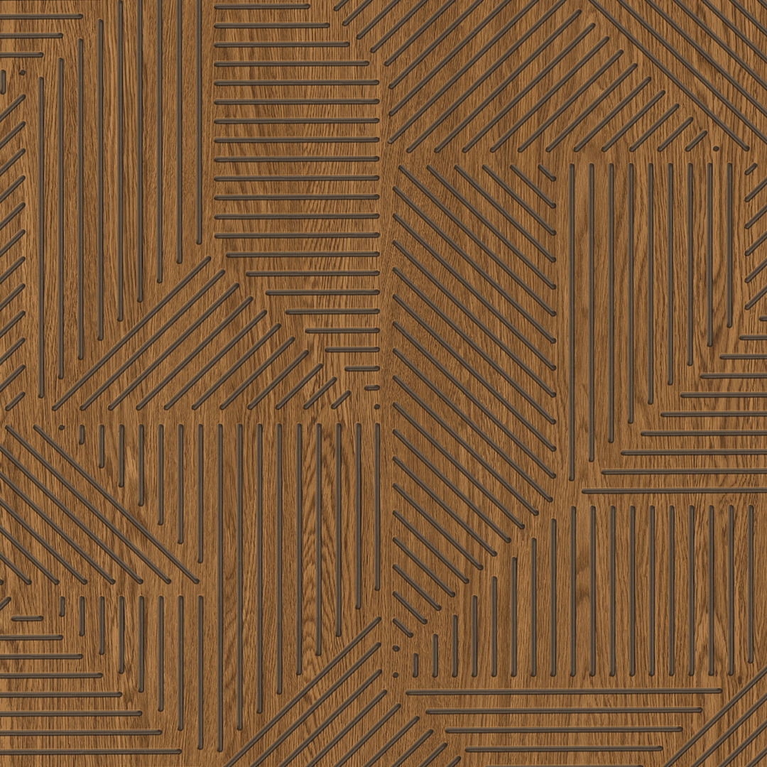 Brown Walnut Linear Patchwork Geometric Wallpaper
