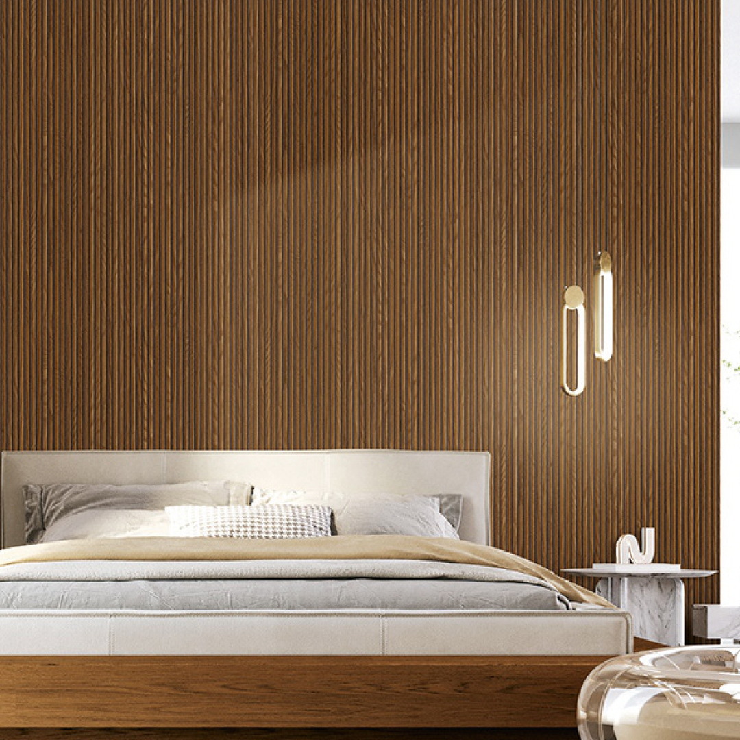 Brown Walnut Fluted Wood Panel Wallpaper