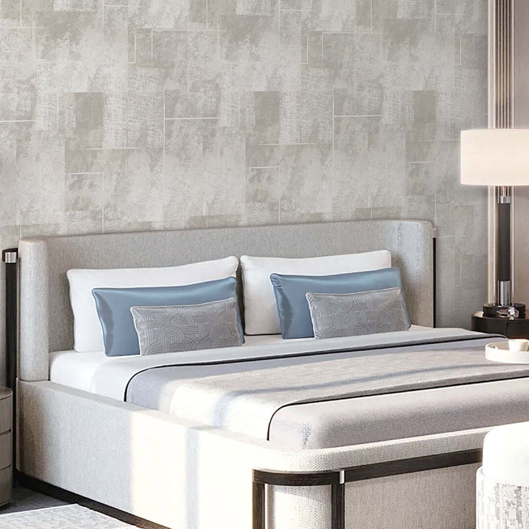 Beige & Gold Distressed Plaster Patchwork Block Wallpaper