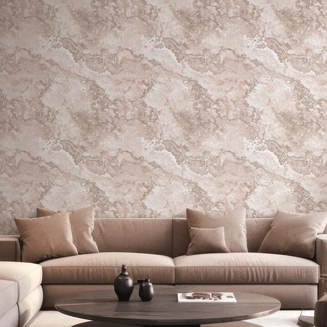 Beige & Peach Travertine Marble Wallpaper