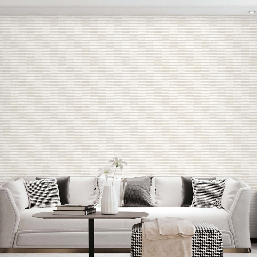 White & Ivory Broken Dash Stripe Wallpaper