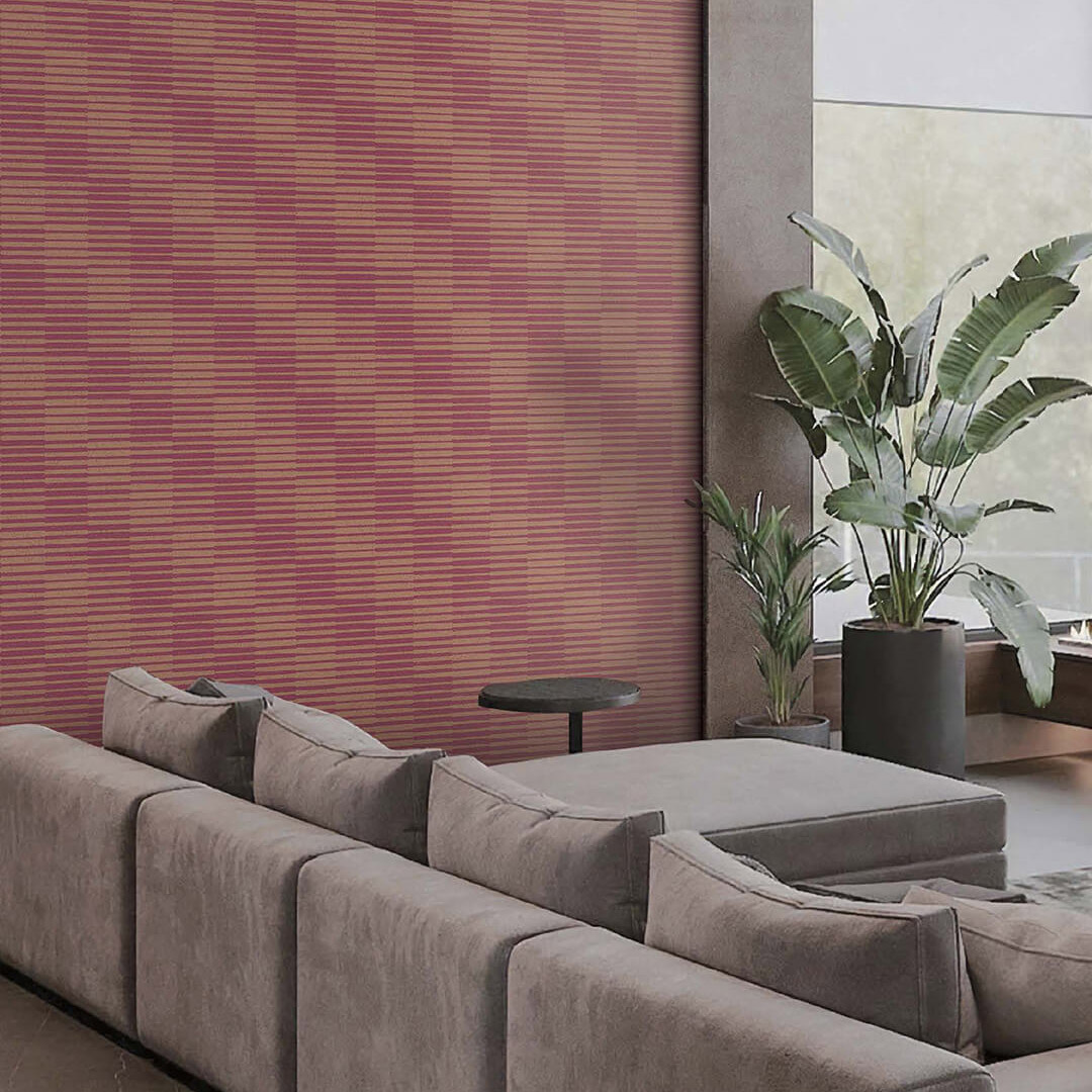Burgundy Red & Tan Broken Dash Stripe Wallpaper