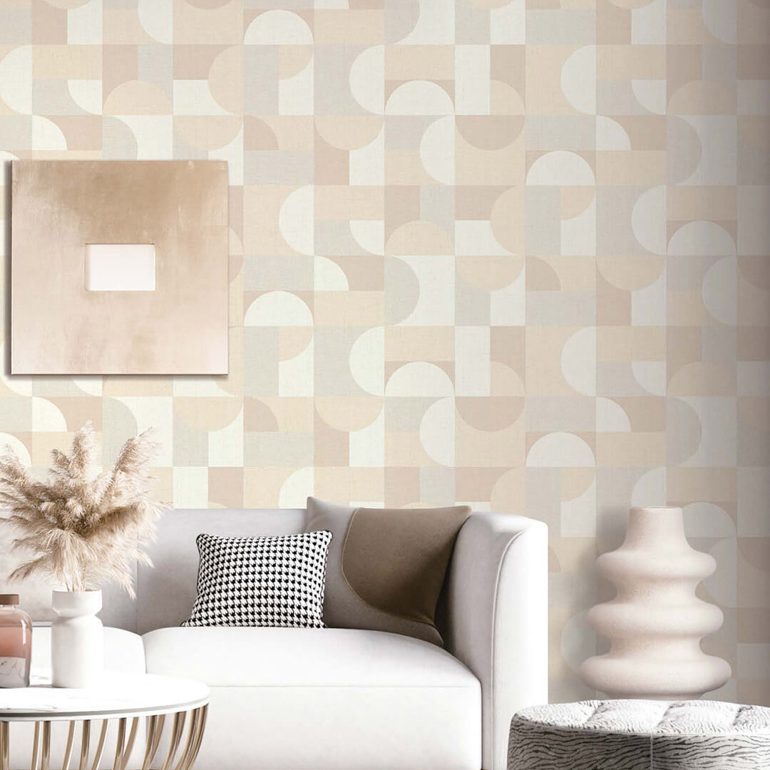 Cream & Beige Mid-Century Geometric Wallpaper