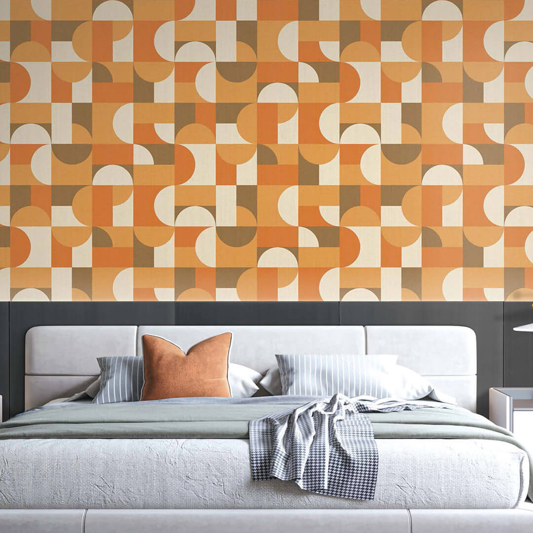 Burnt Orange & Mustard Mid-Century Geometric Wallpaper