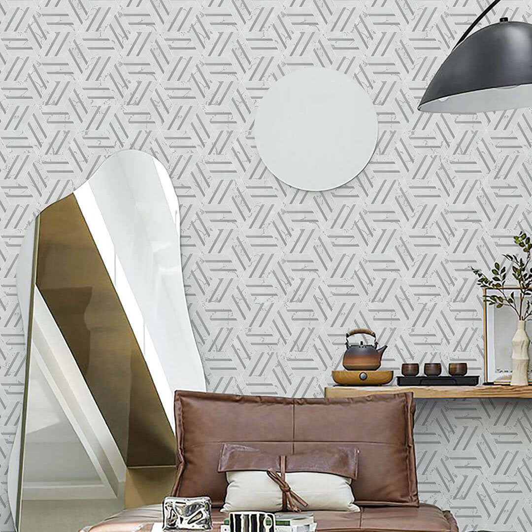 Grey & Silver Geometric Hexagon Wallpaper